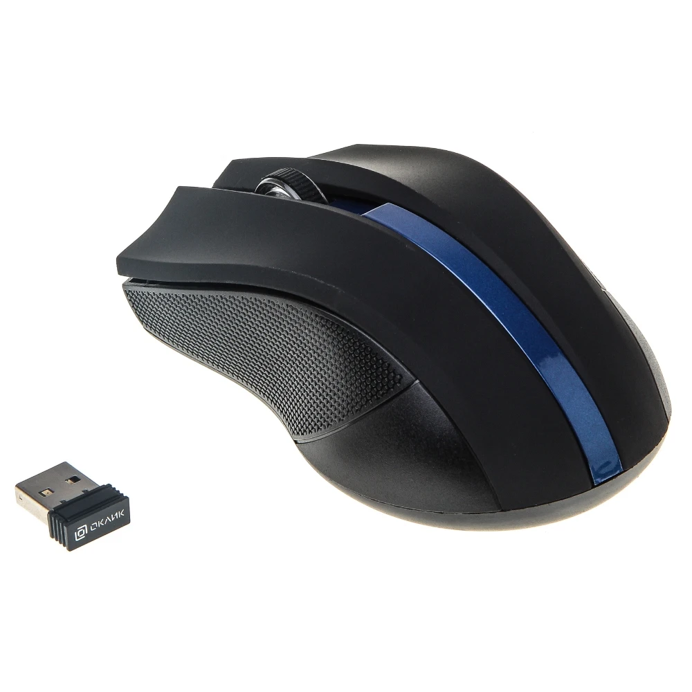 Мышь OKLICK 615MW, беспроводная, USB, черный и синий