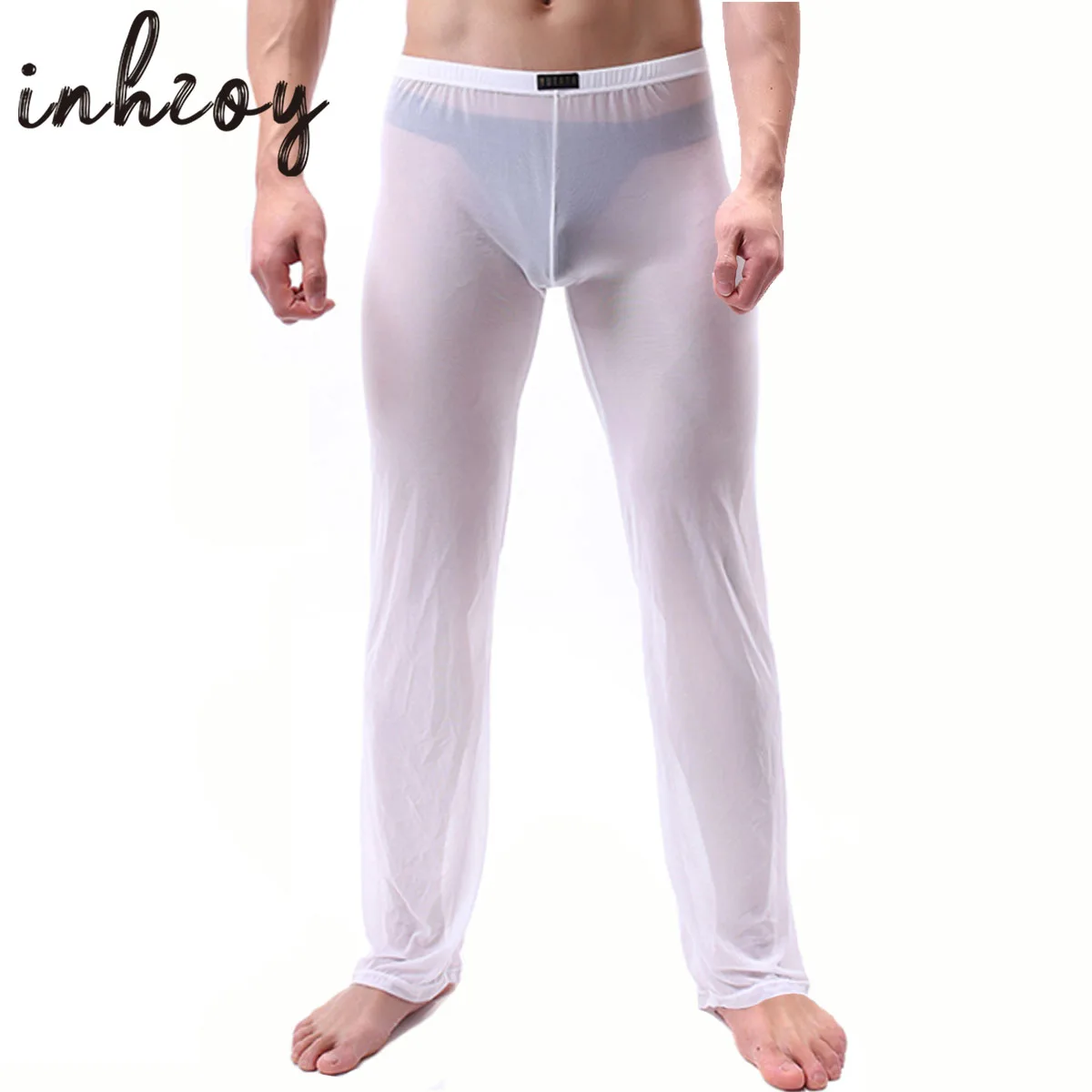 Men Ultra-thin Pajamas Sexy Sleeping Bottom Male Sissy Exotic Homewear Sheer Mesh See Though Loungewear men ultra thin sheer socks striped nylon silk see thru high quality male sexy formal suit socks gentlemen businss sox