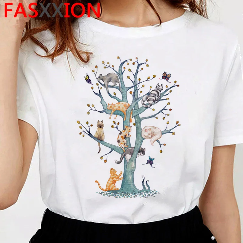 Женская футболка с котом, новинка, забавная футболка kawaii ulzzang, корейский стиль, Женский Готический Графический Повседневный Топ, футболка, эстетическая футболка для женщин