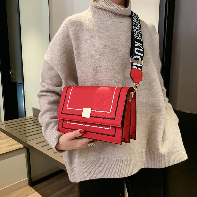 

Stereo Square Sling Bag Color Car Suture Lock Lettered Strap Shoulder WOMEN'S Bag