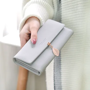 

2020 New Hipster Leaves Long Women's Wallet Student Multi-Function Large Capacity PU Leather Wallet womens wallets and purses