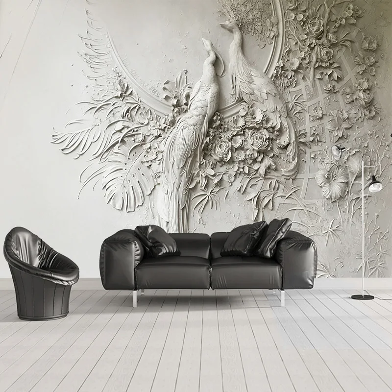 

Dropship Custom Mural Wallpaper 3D Embossed Peacock Wall Painting Modern Art TV Sofa Bedroom Backdrop Wall Covering 3D Fresco