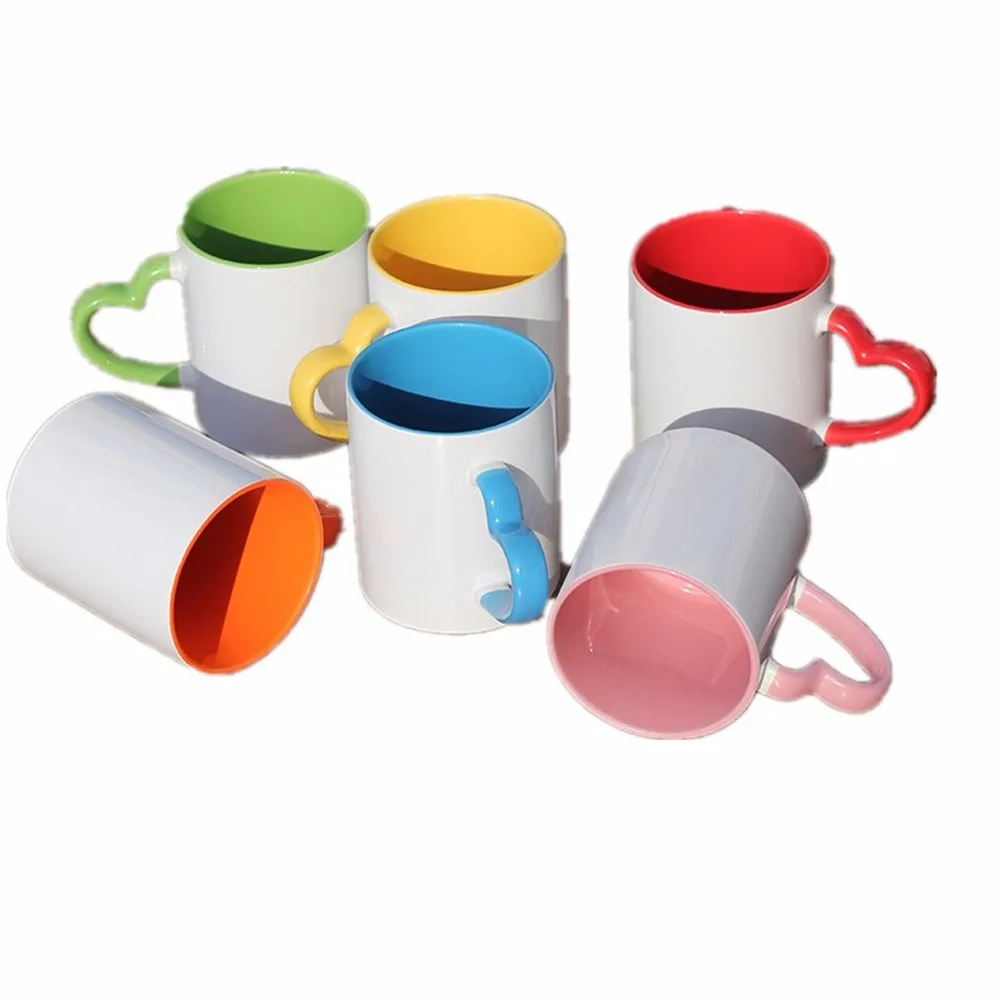 

Ceramic Mug DIY Photo Heart Shape Handle Color Inside and Color Heart Hand Cup with Customized Pictures Images Print Coffee Cup