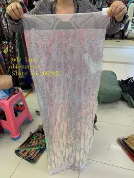 

stock 5yards/bag Multi - color sequins embroidered fabric fashion European and American style used in wedding dress design