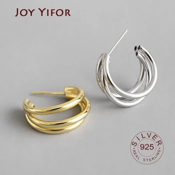 

Charm 100% 925 Sterling Silver INS simple niche geometry cross double circles loop Stud Earrings for Women fine jewelry
