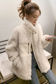 

Li Collar Lamb Mao Wei Yi Fur One Piece Coat Tide Wild Chic Socialite Top