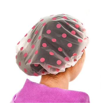 

Random Color Women Fashion Waterproof Wave Point Chiffon Soft Thicken Elasticity Hair Cover Shower Cap Household Bathing Tools