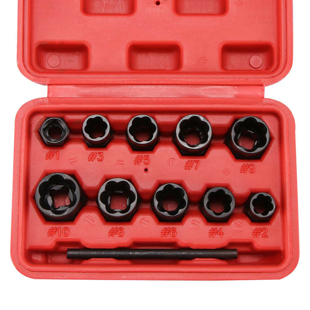 

Repair Nut Remover Socket Damaged Rounded Wheel 11pcs Hex Extractor Set