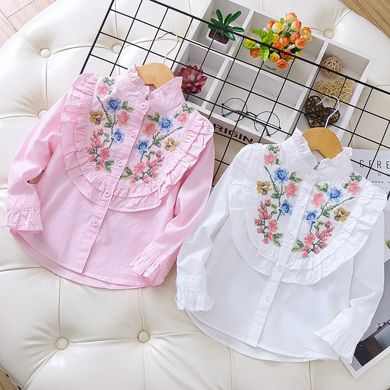 Рубашка с длинными рукавами для девочек модная детская блузка вышитым