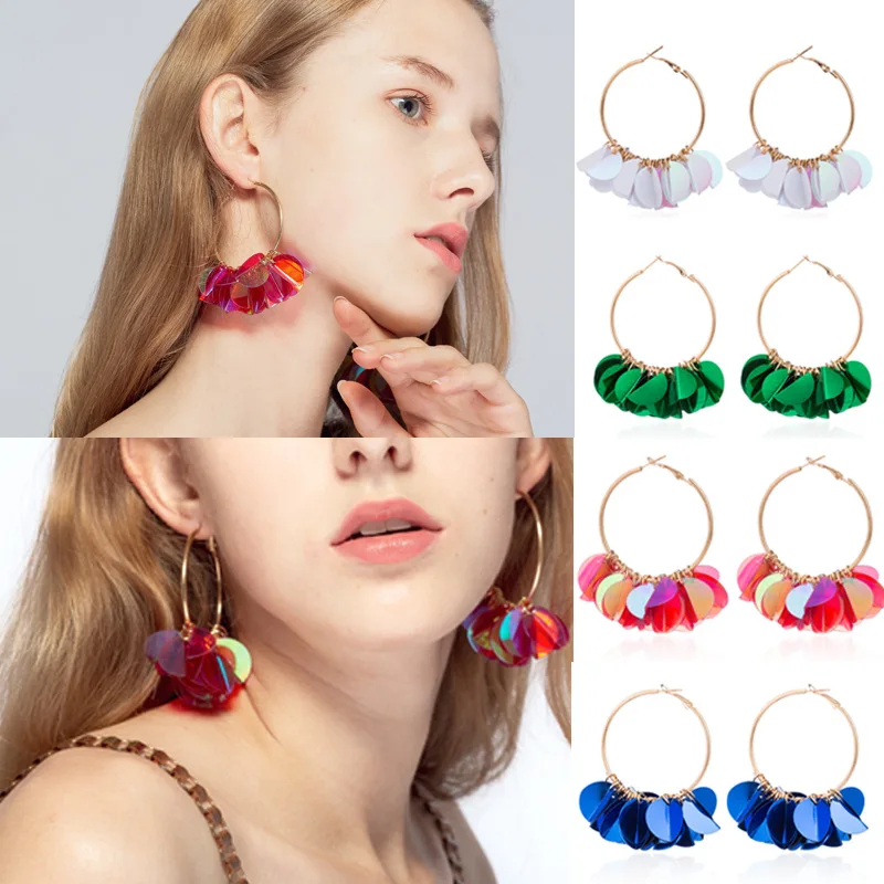 European and American Earrings Fashion Hot-selling Model Street Shooting Flower Sequin Alloy Popular Wholesale | Украшения и
