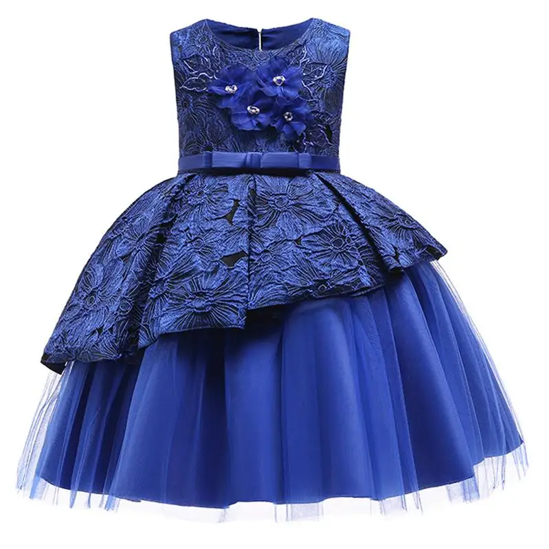 Formal Backless Dress Elegant Kids Dresses For Girls Clothing Layered Wedding Girl Dress Gown Wedding Party Princess Dress - Цвет: Blue