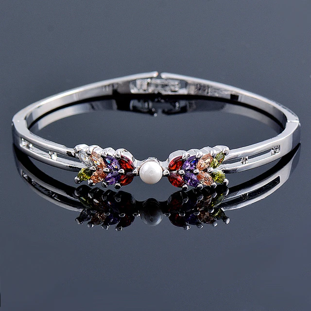 SINLEERY luxury crystal pearl bangle bracelets for women silver color hand  fashion jewelry - AliExpress