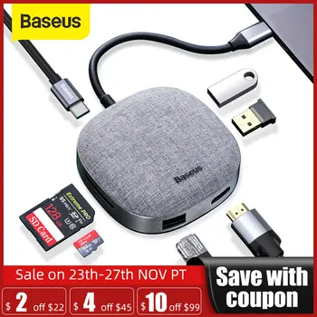 

Baseus USB C HUB Type C to HDMI RJ45 USB 3.0 USB HUB for MacBook Pro USB C Dock SD Card Reader Fabric USB Adapter Type C HUB