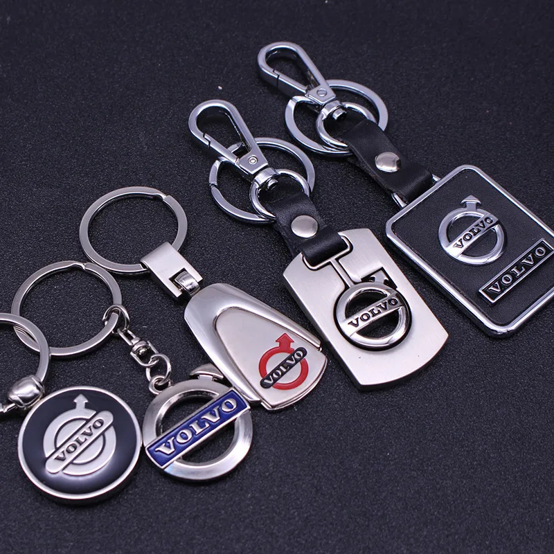 

Various keychains such as openwork leather metal trapezoids for Volvo car logo men's business gifts waist accessories key ring
