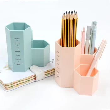 

Simple Multi-function Hexagon ABS Pen Pencil Holders Container Desk Organizer Stand Stationery Storage Box Office Accessories