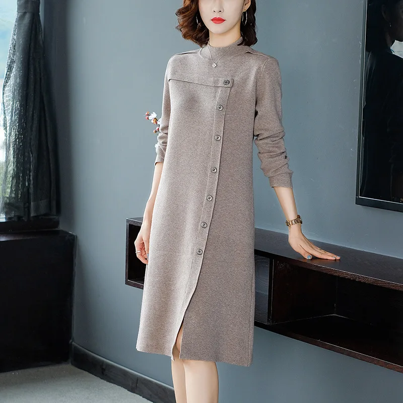 

2019 New Autumn Winter Knit Dress Women's Long section Turtleneck Female Long Sleeve Bottoming Wool Sweater Dress 0914-115