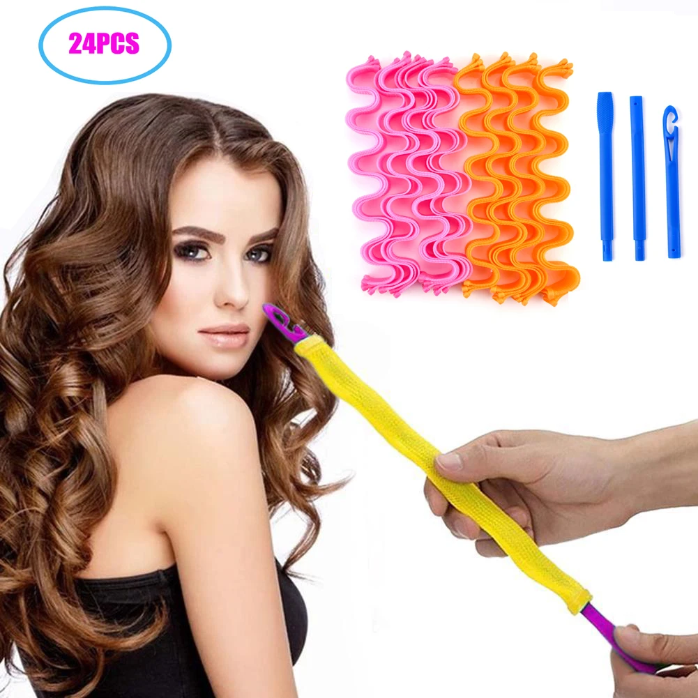 24PCS DIY Hair Rollers Snail Shape Not Waveform Spiral Round Curls Hair Curler Soft Curler Bendy Accessories