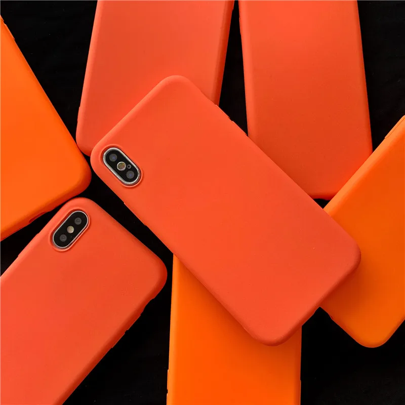 IUENUA For iPhone 11 Case Orange Plain Solid Fashion Phone Cover X XS XR MAX 6 6S 7 8 Plus |