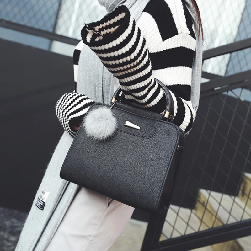 SHUJIN Women Fashion Handle Satchel PU Leather Handbags Purse 2020 New Ladies Small Square Bag Shoulder Bag With Hairball SHUJIN Women Fashion Handle Satchel PU Leather Handbags Purse 2020 New Ladies Small Square Bag Shoulder Bag With Hairball