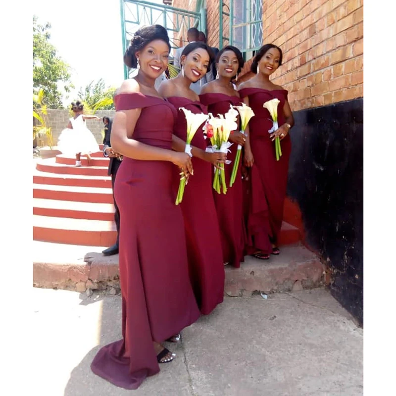 2021 African Black Girls Bridesmaid Dresses Boat Neck Plus Size Burgundy  Long Mermaid Wedding Guest Dress Women Formal Gown|Bridesmaid Dresses| -  AliExpress
