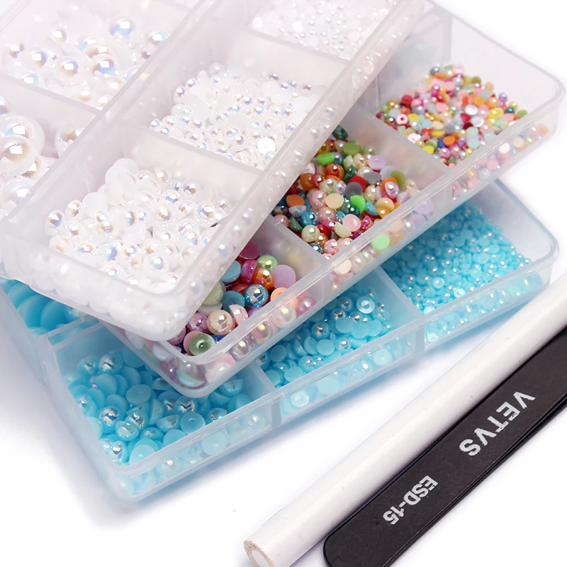 Mixed Size Half Face Pearl Nail Art Rhinestone 12 grid set 6 grid set for Clothing Shoes Hats Nail Decoration