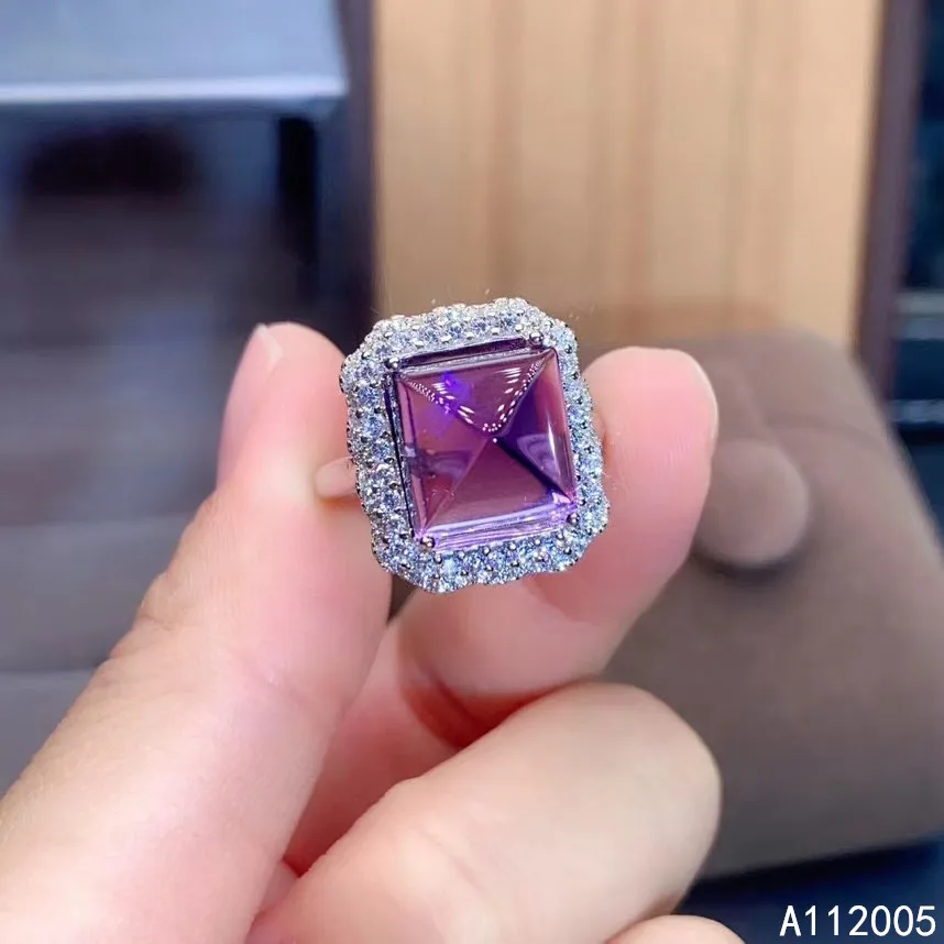 

KJJEAXCMY fine jewelry 925 sterling silver gem Amethyst gemstone new Female girl woman crystal adjustable ring hot selling