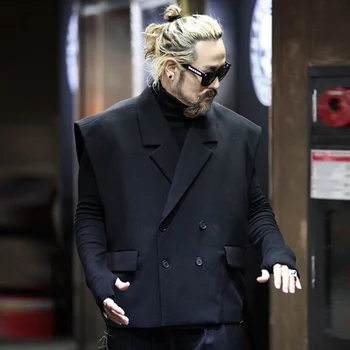 

Korean style Yuppie fashion men double-breasted suit collar casual waistcoat jacket jacket jacket collar loose youth