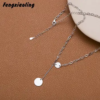 

Fengxiaoling Light Luxury Circular Plate Chains Necklaces For Women 925 Sterling Silver Statement Necklace Valentines Day Gift