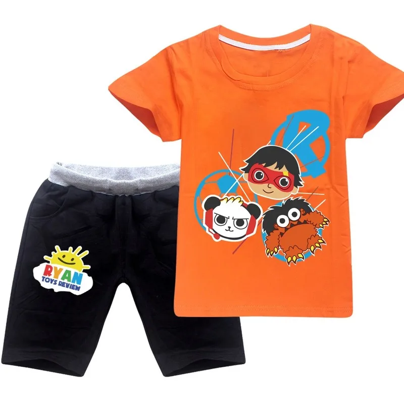 Ryan Toys Review/комплект с футболкой с короткими рукавами для мальчиков и девочек, топы для подростков, спортивный костюм для малышей Детские хлопковые рубашки+ штаны
