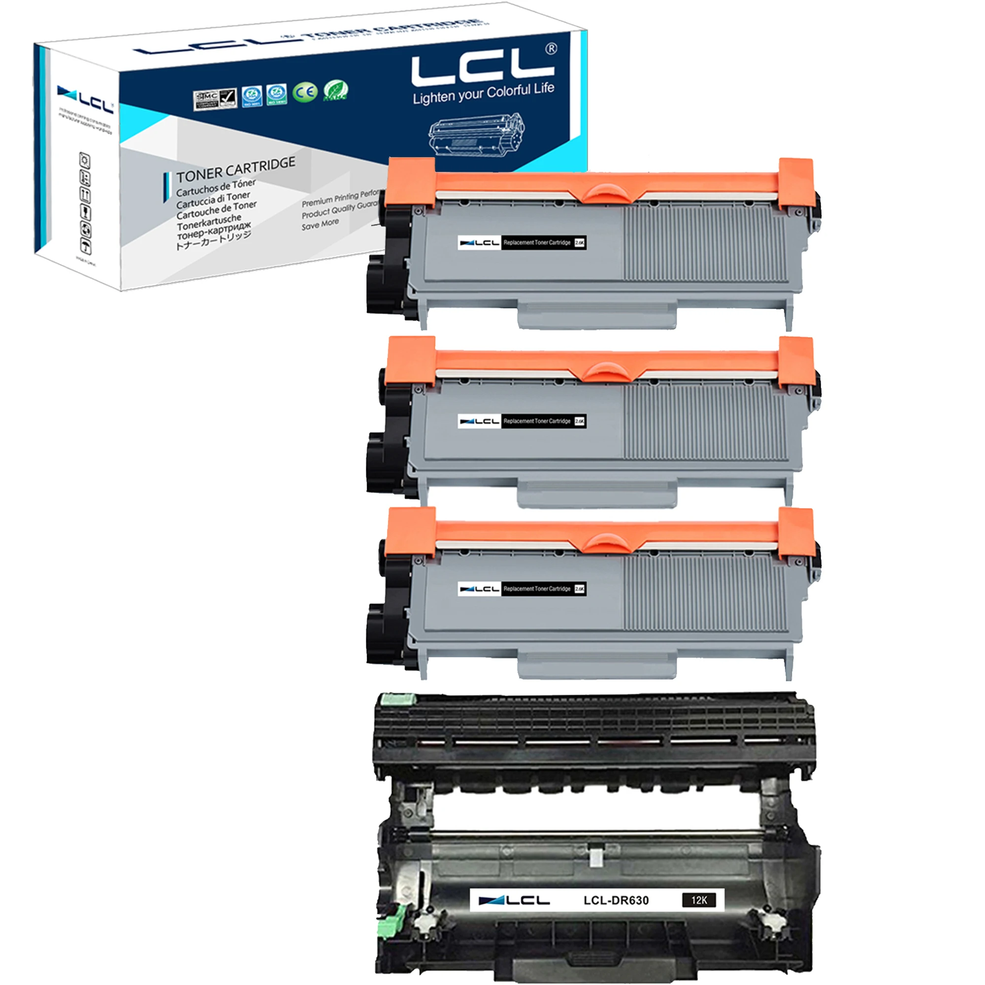 

LCL TN660 TN630 TN2350 TN2330 TN2375 TN2335 DR630 DR2300 DR2335 DR2325 (4-Pack) Toner Cartridge Compatible for Brother Printer