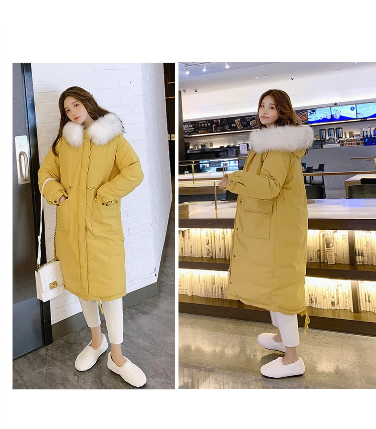 Jielur 2019 зимняя женская куртка-пуховик с большим меховым воротником в Корейском стиле белое пальто пуховик женский 4 цвета модное Прямое