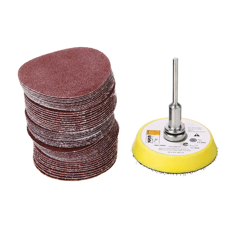 50pcs 2'' Sanding Disc Pads Tool Set 60/80/120/150/180Grits 50mm Sandpaper Discs Sheet +1/4&quotShank Extension Rod Backer Plate |
