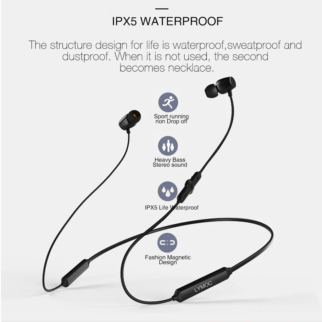 Q6 Wireless Bluetooth 5 0 Stereo IPX5 Waterproof Sports Earphone Headset Earbud Portable Magnetic Long Standby Headphone