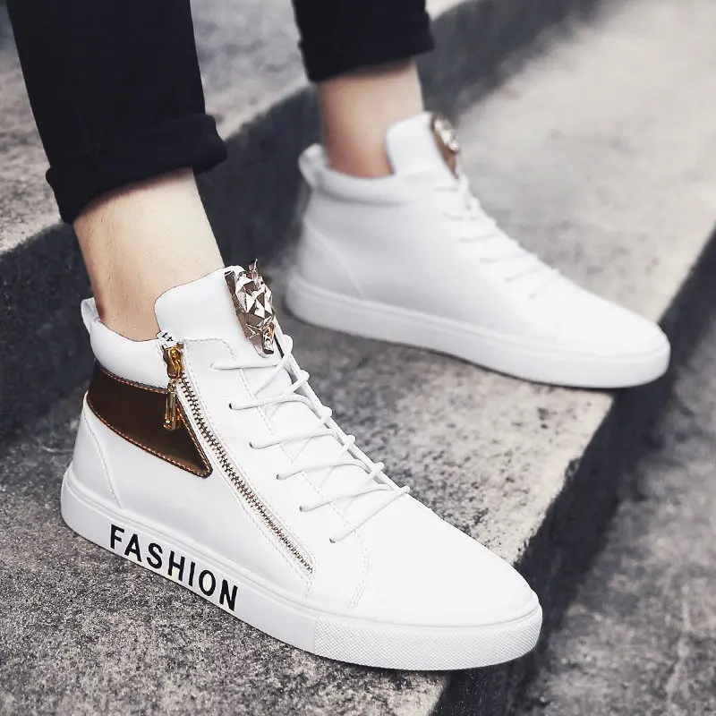 

White High-top Board Shoe Hip Hop Casual Shoes Versatile White Shoes Korean-style Trend Elevator Men Shoes Summer Trendy Shoes