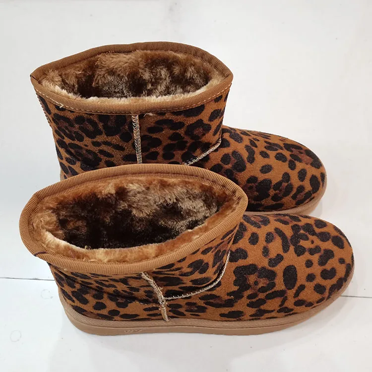 women's vulcanize shoes classic Women Winter Snow Boots Warm Flat Plus Size Platform Leopard Boots Women's Shoes New Flock Fur Suede Ankle Boots Female off white vulcanized women's