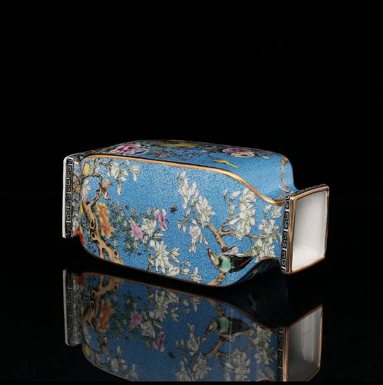 Qing Dynasty Qianlong эмалированный, разукрашенный Золотой квадрат Цветок и вазы птицы антикварная фарфоровая коллекция