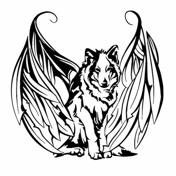

Creative Wolf with Wings Angel Dog Pet Car Sticker Accessories Window Decal Decoration Windshield Motorcycle PVC 18cm X 18cm