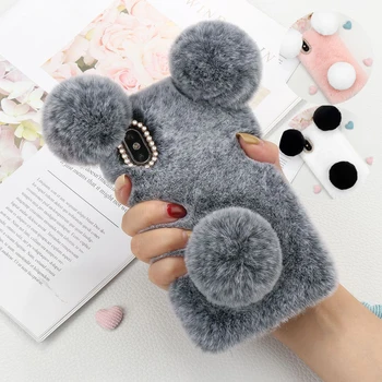

Rabbit Panda Slim Fur Case for Samsung A51 A71 A3 A5 A6 A8 J3 J4 J5 J6 PLUS Furry Soft TPU Galaxy Bling Phone Cover Capa Coque