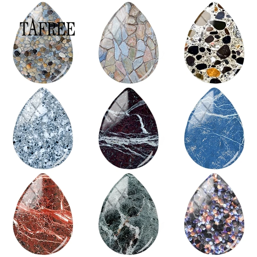 TAFREE Textured Art Painting Tear Drop Cabochon Round Marble Stone Photo Glass Dome Cabochons Making Findings 5pcs/lot | Украшения и