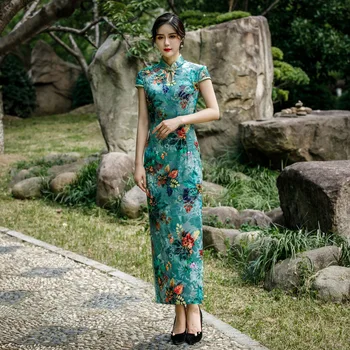 

New Charming Retro Qipao Autumn Winter Velour Vintage Mandarin Collar Qipao Long Cheongsams Size L-5XL