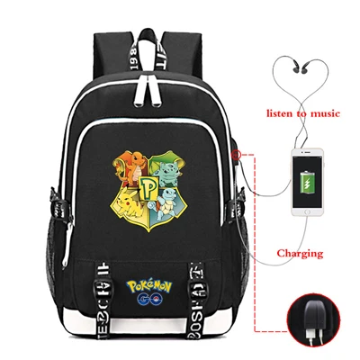 Для подростков, для мальчиков и девочек, рюкзак с usb-портом с принтом "Pokemon" школьные сумки, студенческие модные школьные принадлежности рюкзак для кампуса