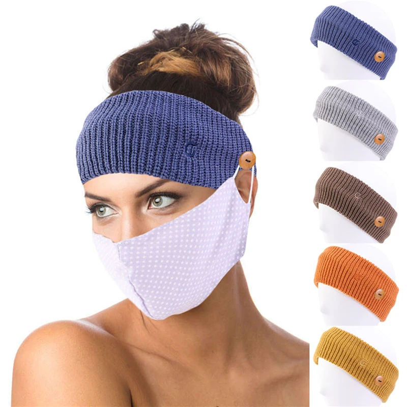 Fashion Bow Winter Knit Warm Women Headbands With Buttons Girl Turban Outdoor Sports Headwear Hair Ribbons Accessories |