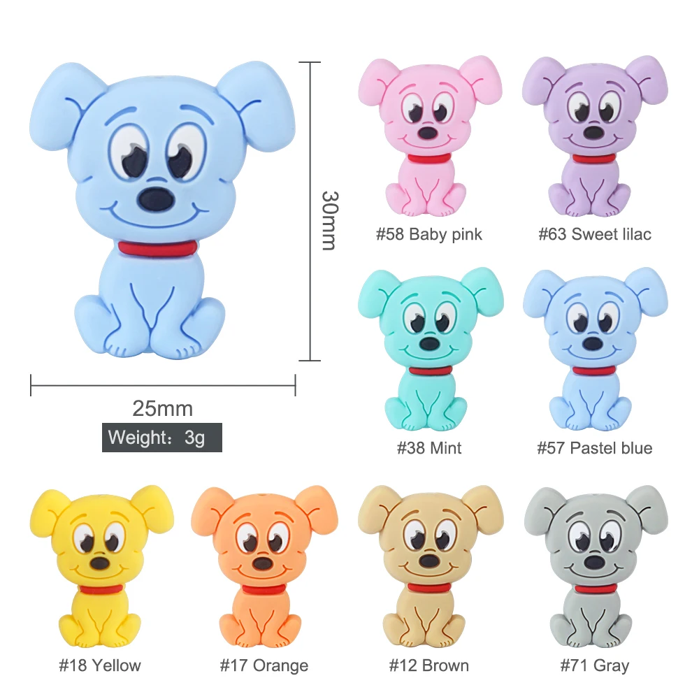 Keep&Grow 10pcs Mini Cartoon Dog Silicone Beads Food Grade Rodents Baby Teethers Bead DIY Teething Necklace Pendant Baby Product