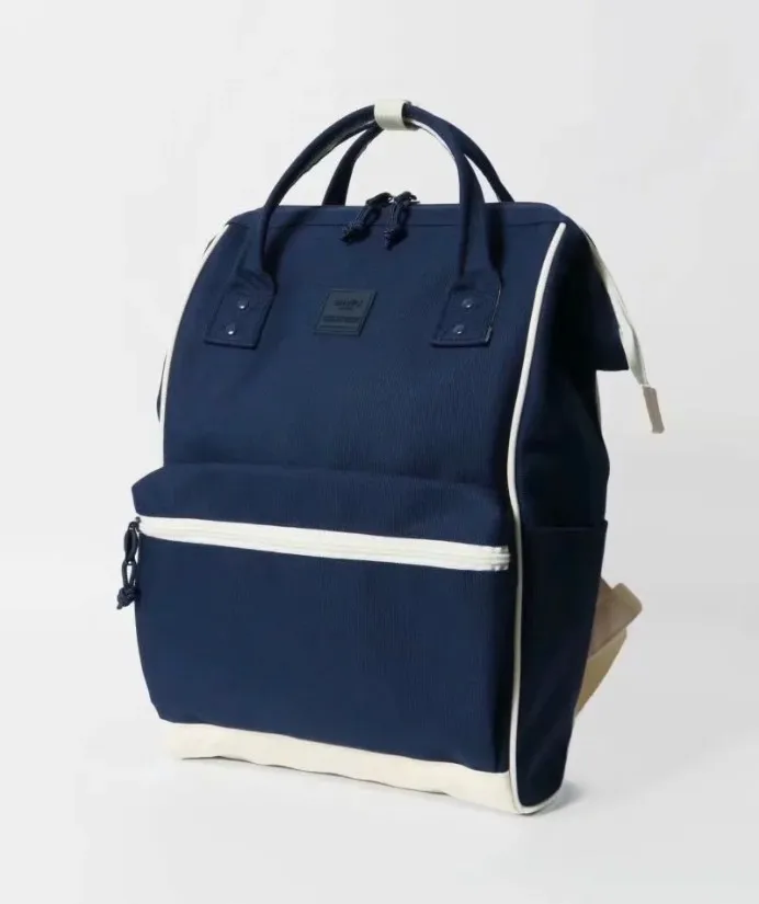 Anello японский Тонкий в полоску большой емкости Водонепроницаемый Рюкзак Школьная Сумка для женщин и мужчин сумки для ноутбука, для отдыха для подростков дорожная сумка - Цвет: Темно-синий