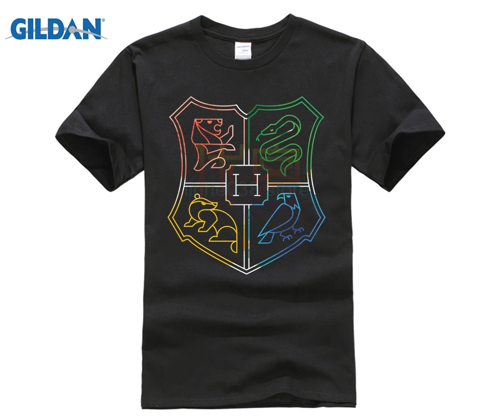 Многоцветная Футболка Волшебная футболка Хогвартс гребень Минимальная цветная