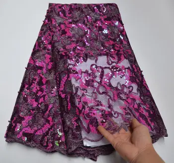 

2020 New Nigerian Sequins Lace Fabrics High Quality French Tulle Net Laces Fabric Wedding African Tulle Lace 5 Yards PSA518-6
