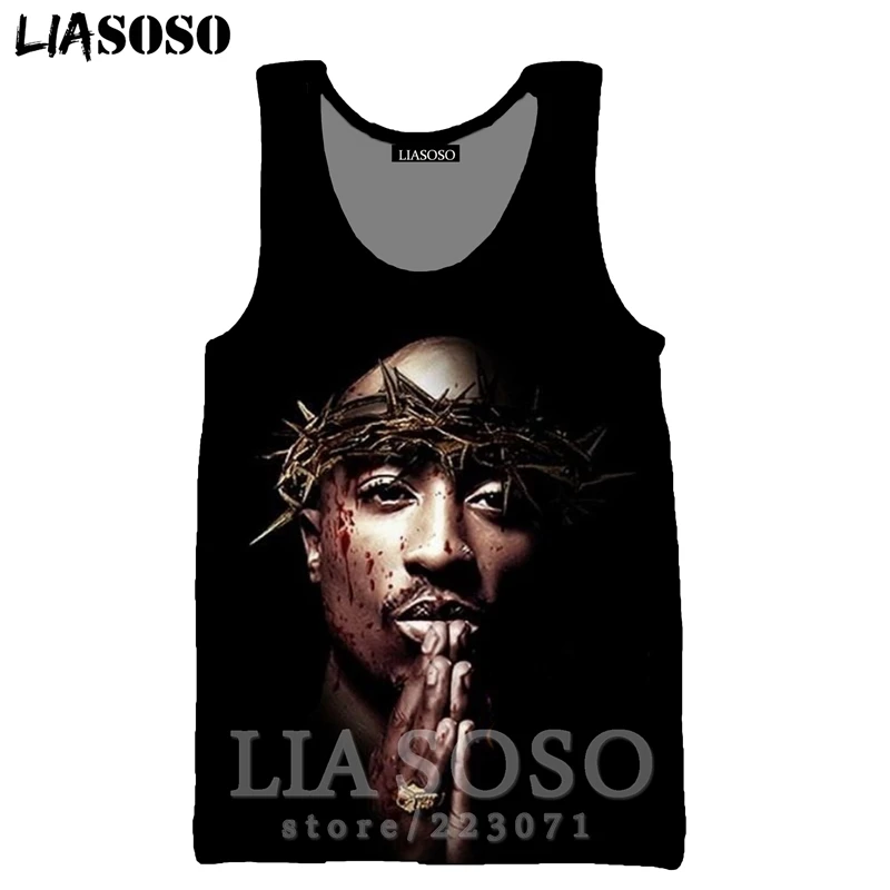 2Pac жилет LIASOSO, летняя новинка, Мужская и Женская толстовка, 3D принт, рэппер, о-образный вырез, майка, без рукавов, в стиле хип-хоп, уличная одежда, пуловер, A295-1