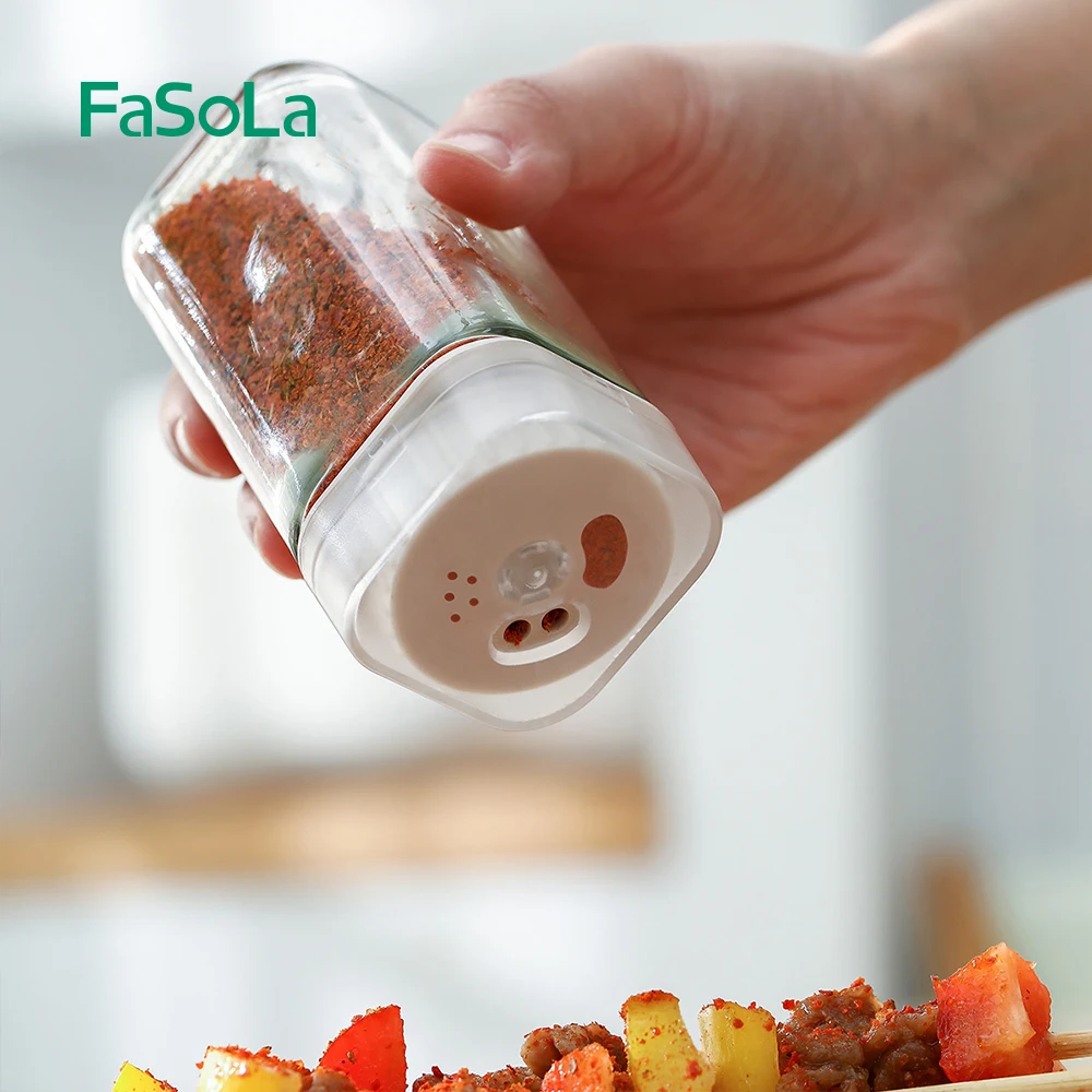 

FaSoLa Glass Sugar Bowl Salt and Pepper Shaker Bottle Jars for Spices Seasoning Can Kitchen Supplies Gadget Kitchen Organizer