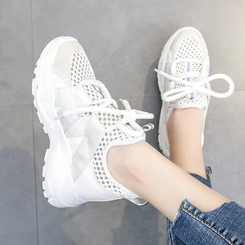 

Fashion White Sneakers For Women Platform Chunky Casual Shoes Woman Lace Up Designers Mesh Breathable Tennis Female Trainers
