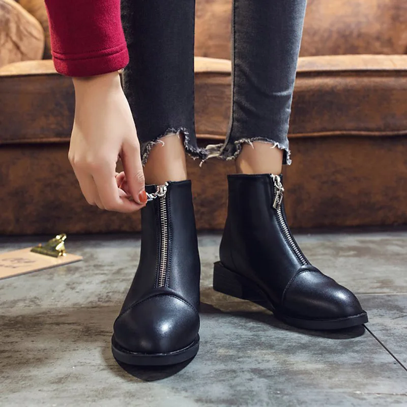 

Front Zipper Boots Women 2019 Winter New Short Boots Plus Velvet Net Red Short Boots Non-slip Waterproof Snow Boots Women